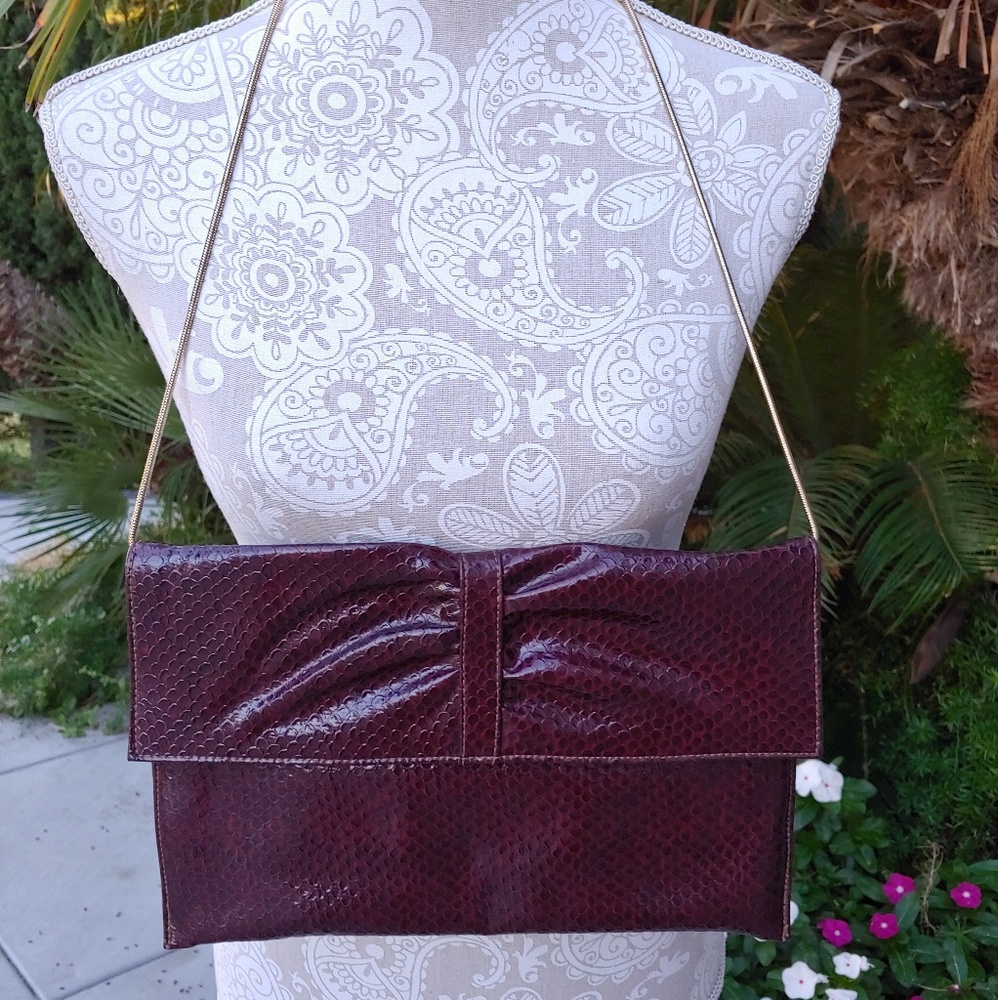 Vintage Mary Ann Rosenfeld Wine Snakeskin Purse